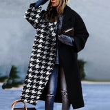 Woochic veste pour femmes col revers en tweed à carreaux noir 3 S