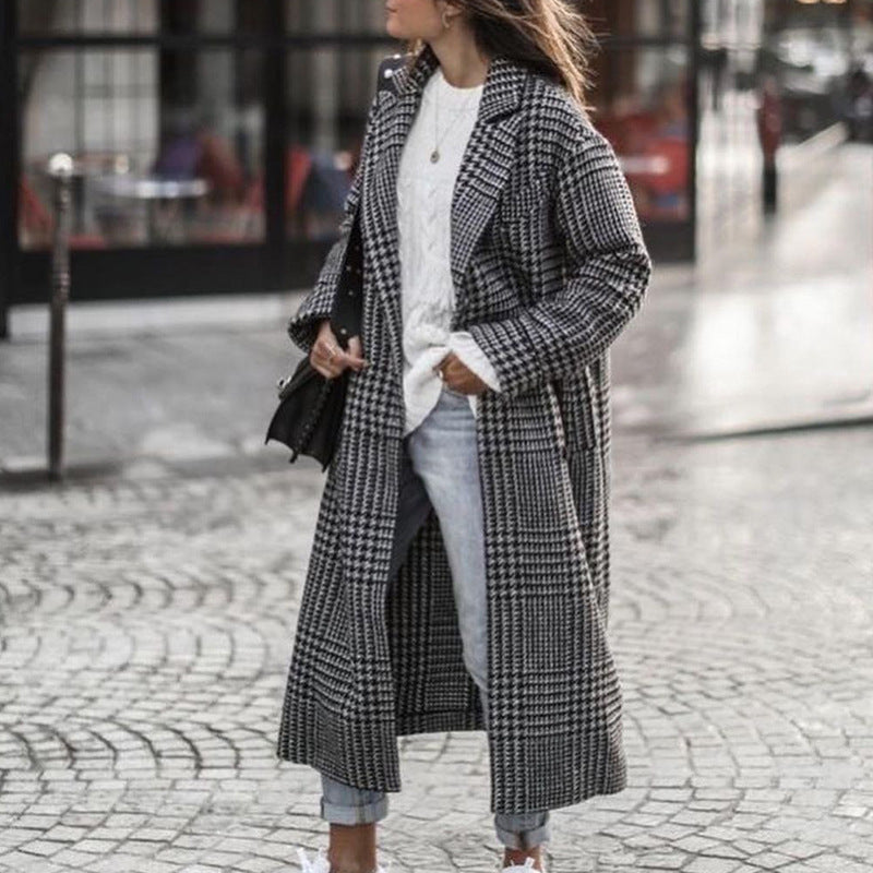 Woochic veste pour femmes col revers en tweed à carreaux