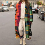 Woochic veste pour femmes col revers en tweed à carreaux contrasté
