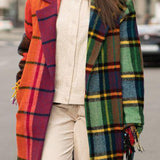 Woochic veste pour femmes col revers en tweed à carreaux contrasté