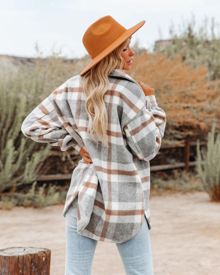 Woochic veste pour femmes col revers en tweed imprimée à carreaux