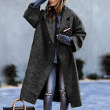 Woochic veste pour femmes col revers en tweed manches longues noir S