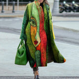 Woochic veste pour femmes col revers en tweed motifs abstraits, design vert S