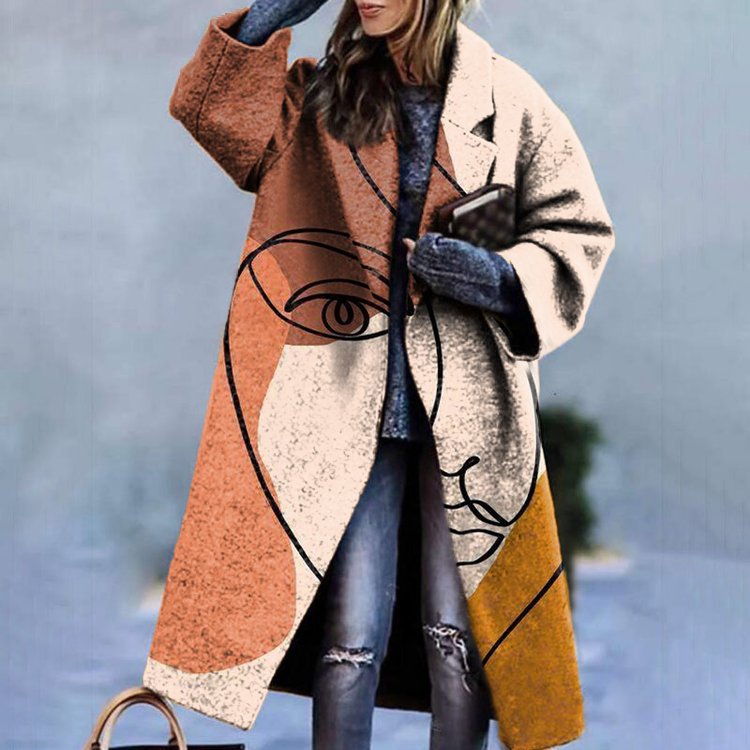Woochic veste pour femmes col revers en tweed motifs abstraits, design