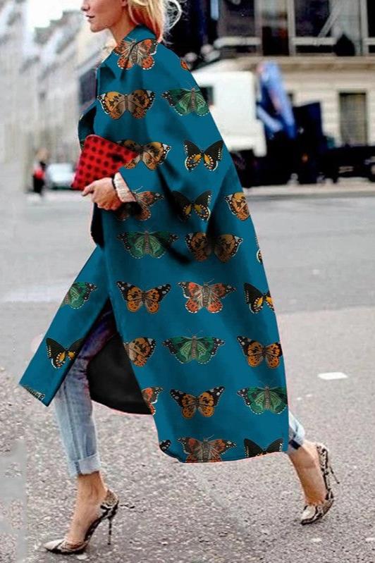 Woochic veste pour femmes col revers imprimé manches évasées bleu 6 S