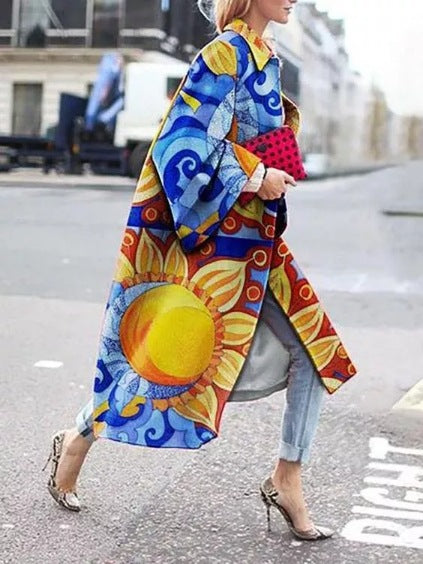 Woochic veste pour femmes col revers motifs abstraits bleu S
