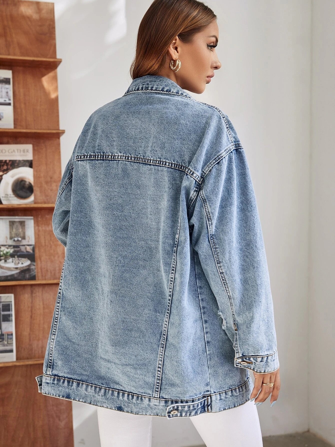 Woochic veste pour femmes en jean déchiré lâche