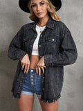 Woochic veste pour femmes en jean délavé manches longues ourlet effiloché noir S