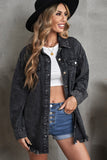 Woochic veste pour femmes en jean délavé manches longues ourlet effiloché