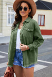 Woochic veste pour femmes en jean délavé manches longues ourlet effiloché