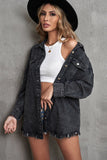 Woochic veste pour femmes en jean délavé manches longues ourlet effiloché