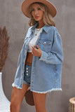 Woochic veste pour femmes en jean délavé manches longues ourlet effiloché
