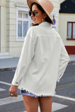 Woochic veste pour femmes en jean délavé manches longues ourlet effiloché