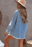 Woochic veste pour femmes en jean délavé manches longues ourlet effiloché