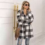 Woochic veste pour femmes en peluche à carreaux contrastées