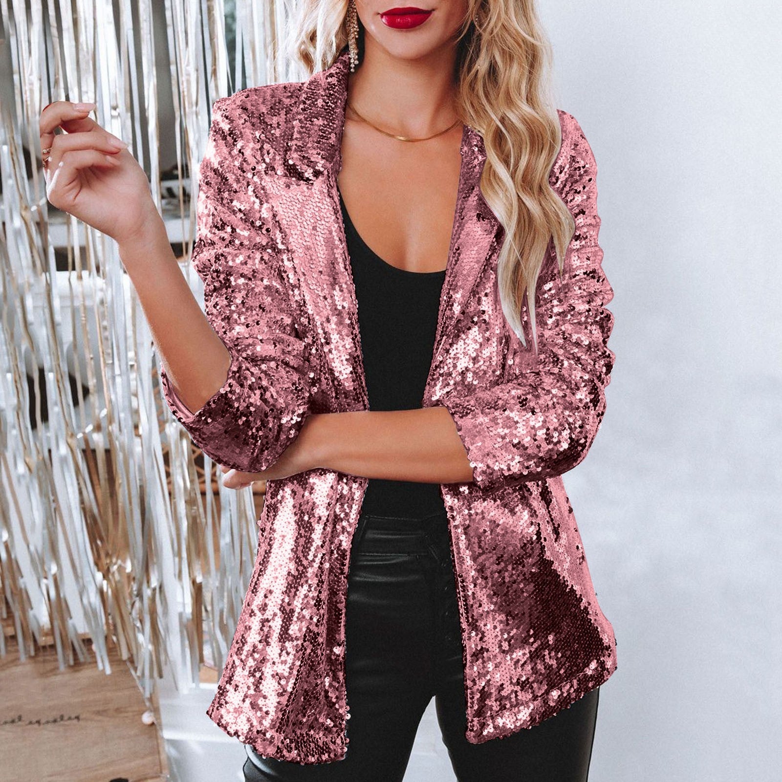 Woochic veste pour femmes sequins à manches longues décontractée