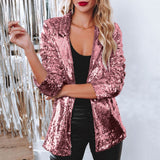 Woochic veste pour femmes sequins à manches longues décontractée