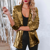 Woochic veste pour femmes sequins à manches longues décontractée doré S