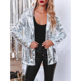 Woochic veste pour femmes sequins à manches longues décontractée argent S