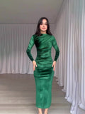 Woochic robe à manches longues col en rond trapèze taille haute vert1 S