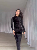 Woochic robe à manches longues col en rond trapèze taille haute noir S