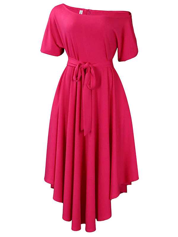 Woochics Robe mi-longue grande taille avec épaules dénudées Pink S