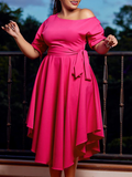 Woochics Robe mi-longue grande taille avec épaules dénudées