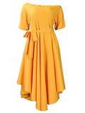 Woochics Robe mi-longue grande taille avec épaules dénudées Yellow S