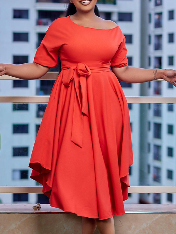 Woochics Robe mi-longue grande taille avec épaules dénudées