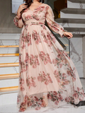 Woochic Robe longue élégante à col en V et manches à volants, grande taille