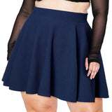 Woochic Jupe Plissée Rétro Évasée Haute Taille Élastique pour Femme Marine L