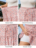 Woochic Jupe courte florale à volants Taille haute élastique