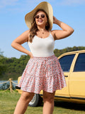 Woochic Jupe courte florale à volants Taille haute élastique