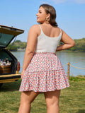 Woochic Jupe courte florale à volants Taille haute élastique