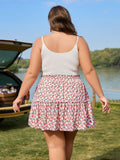 Woochic Jupe courte florale à volants Taille haute élastique