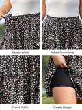 Woochic Jupe courte florale à volants Taille haute élastique