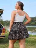 Woochic Jupe courte florale à volants Taille haute élastique
