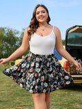 Woochic Jupe courte florale à volants Taille haute élastique