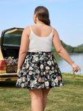 Woochic Jupe courte florale à volants Taille haute élastique