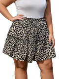 Woochic Jupe courte florale à volants Taille haute élastique Léopard XL