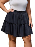 Woochic Jupe courte florale à volants Taille haute élastique Noir XL