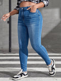 Woochic Pantalon grande taille denim slim pantalon crayon   