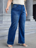 Woochic Pantalon grande taille large denim stretch taille haute   