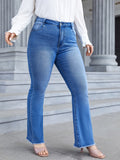 Woochic Pantalon grande taille large évasé denim stretch taille mi-haute   