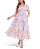 Woochic Robe d'été femme boho Longue fluide et chic avec pompons Fleurie 02 1XL