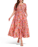 Woochic Robe d'été femme boho Longue fluide et chic avec pompons Fleurie 03 1XL