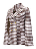 Woochic blazer courte pied de poule double boutonnage col revers manches cape femme élégant