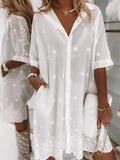 Woochic blouse robe avec poches imprimé neige motif évider col chemise femme décontracté ample