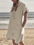 Woochic blouse robe courte boutonnage avec poches manches courtes femme bohème de plage