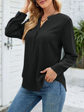 Woochic blouse unicolore mousseline v-cou manches longues femme élégant mode